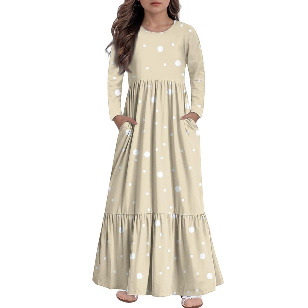 Girls' Maxi Dress Casual Holiday Dresses - Long Sleeve Dress With Pockets For 4-14Y