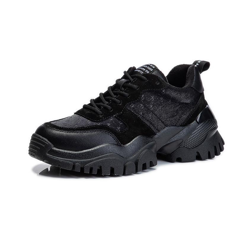 Suction film sole dad shoes women's winter new thick-soled velvet leather women's shoes heightening sports running single shoes