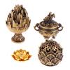 1Pc Retro Alloy Small Lotus Mountain Hollow Out Incense Stick Burner Incense Holder With Cover Home Decoration Crafts