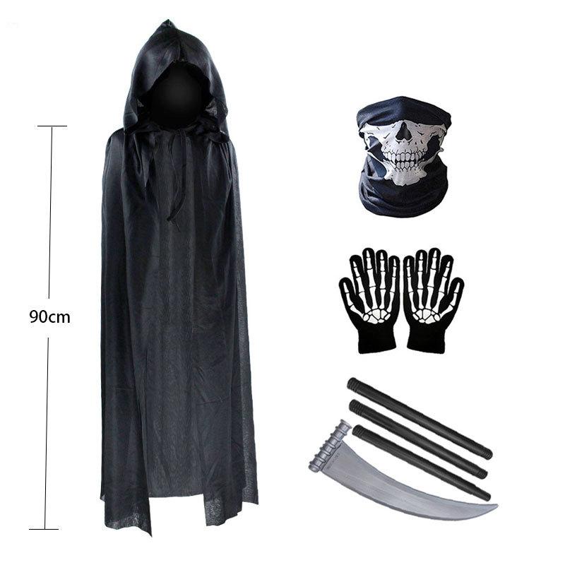 

Terror Stitch Halloween Party Cosplay Children Adult Death Black Cloak Halloween Death Skull Skeleton Ball Costume Prop Set children