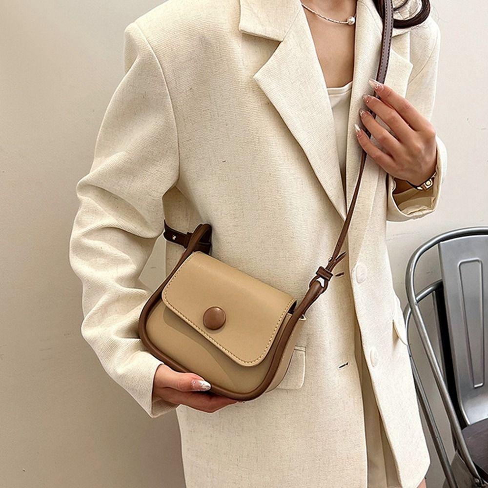 Korean Style Shoulder Bag PU Leather Crossbody Bag Fashionable Small Square Saddle Bag  Women