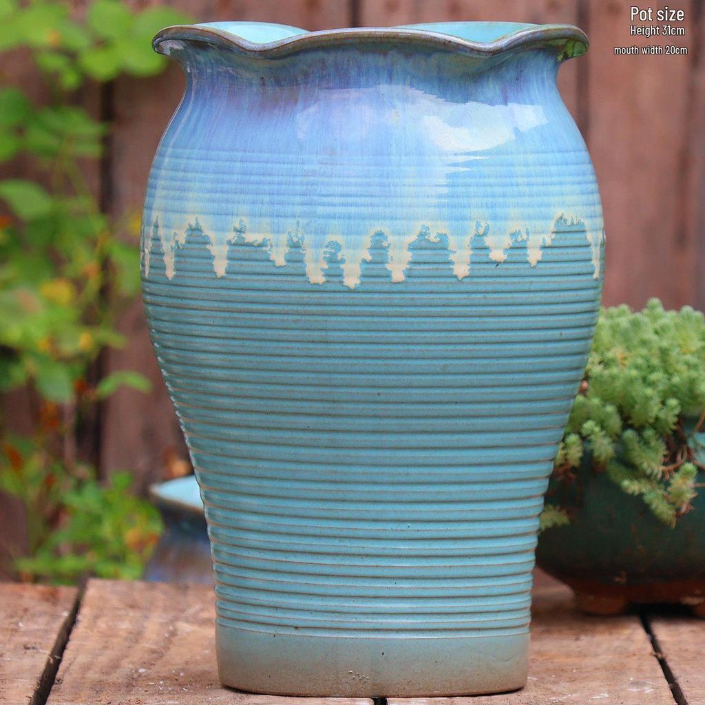 Handmade Large Ceramic Pot for Succulents & Orchids - Breathable, Coarse Pottery Bonsai Planter