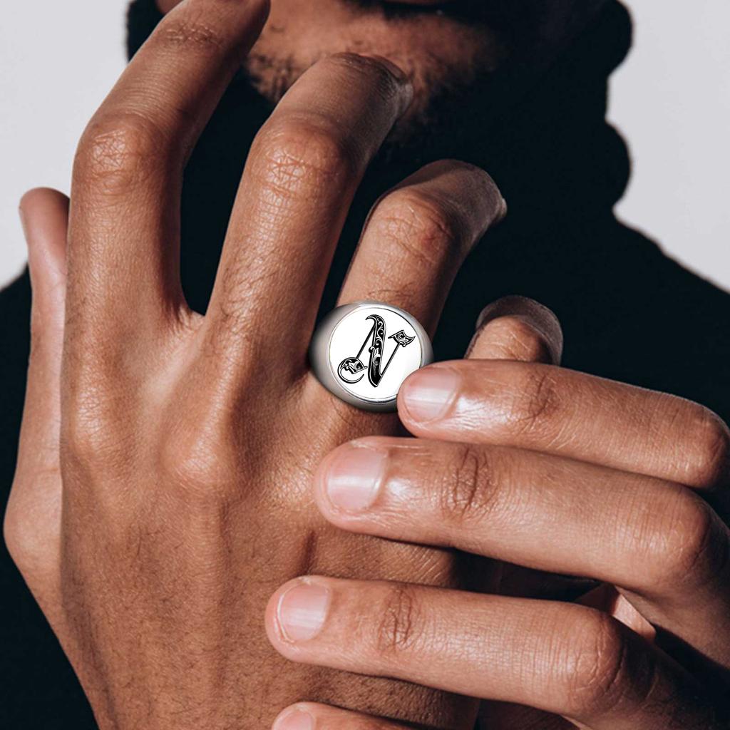 Vnox Personalized Retro Initials Signet Ring for Men, 20mm Wide Band Rings Stainless Steel Letters Custom Jewelry Gifts for Him
