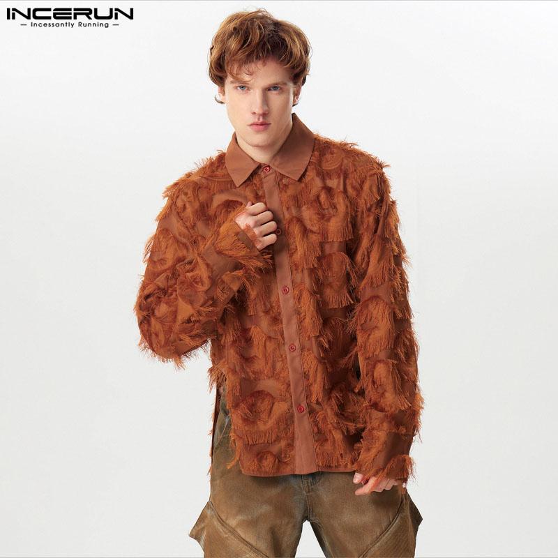 

INCERUN весна-лето мужские однотонные прозрачные рубашки с длинным рукавом на пуговицах XL оранжевый