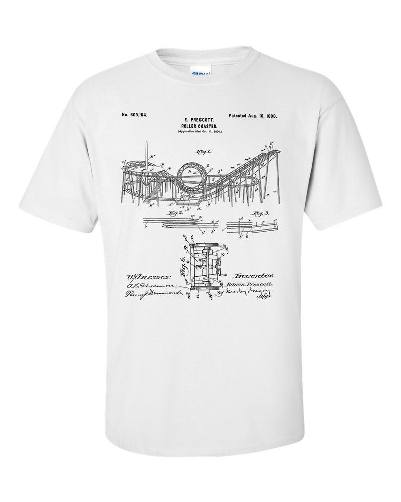 Rollercoaster Patent Blueprint TShirt 2XL
