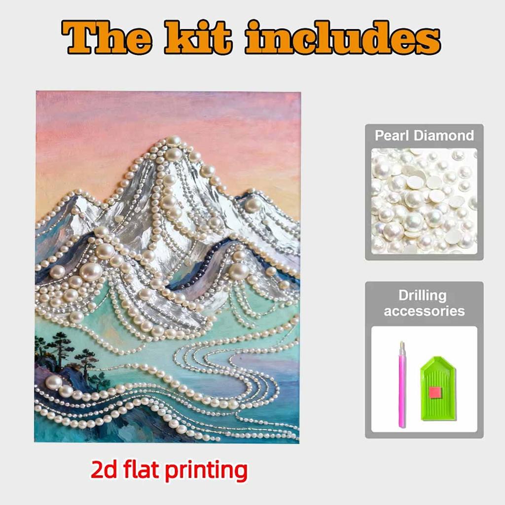 Crystal Pearl Painting 5D DIY Frame Decoration Painting Mountains Home Wall Decoration Transparent Pearl Gemstone Painting Picture Art Crafts