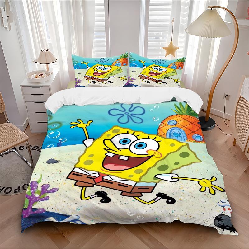 3pcs SpongeBob SquarePants Bedding Set - 1 Soft Quilt Cover + 2 Pillowcases, Machine Washable - Suitable for All Seasons, Perfect Gift for F