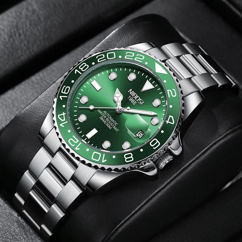 NIBOSI Luxury Mens Watches Stainless Steel Date Military Fashion Luminous Waterproof Quartz Wristwatches