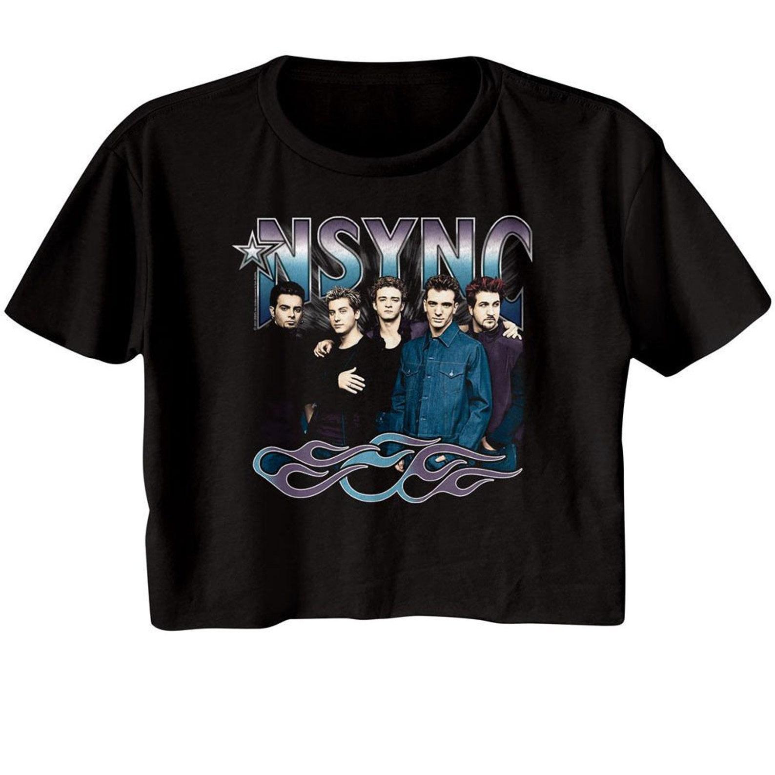 NSYNC Cool Tones Flames Black Women s Festival Cali Crop T-Shirt S