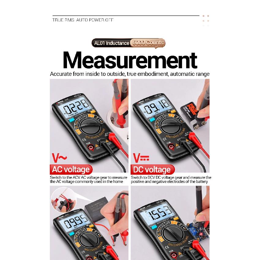 Coil Inductance Multimeter Duty Cycle Hz Tester ANENG AL01 6000 Counts NCV Temperature Meter True-RMS Voltage Pro Tester Tools