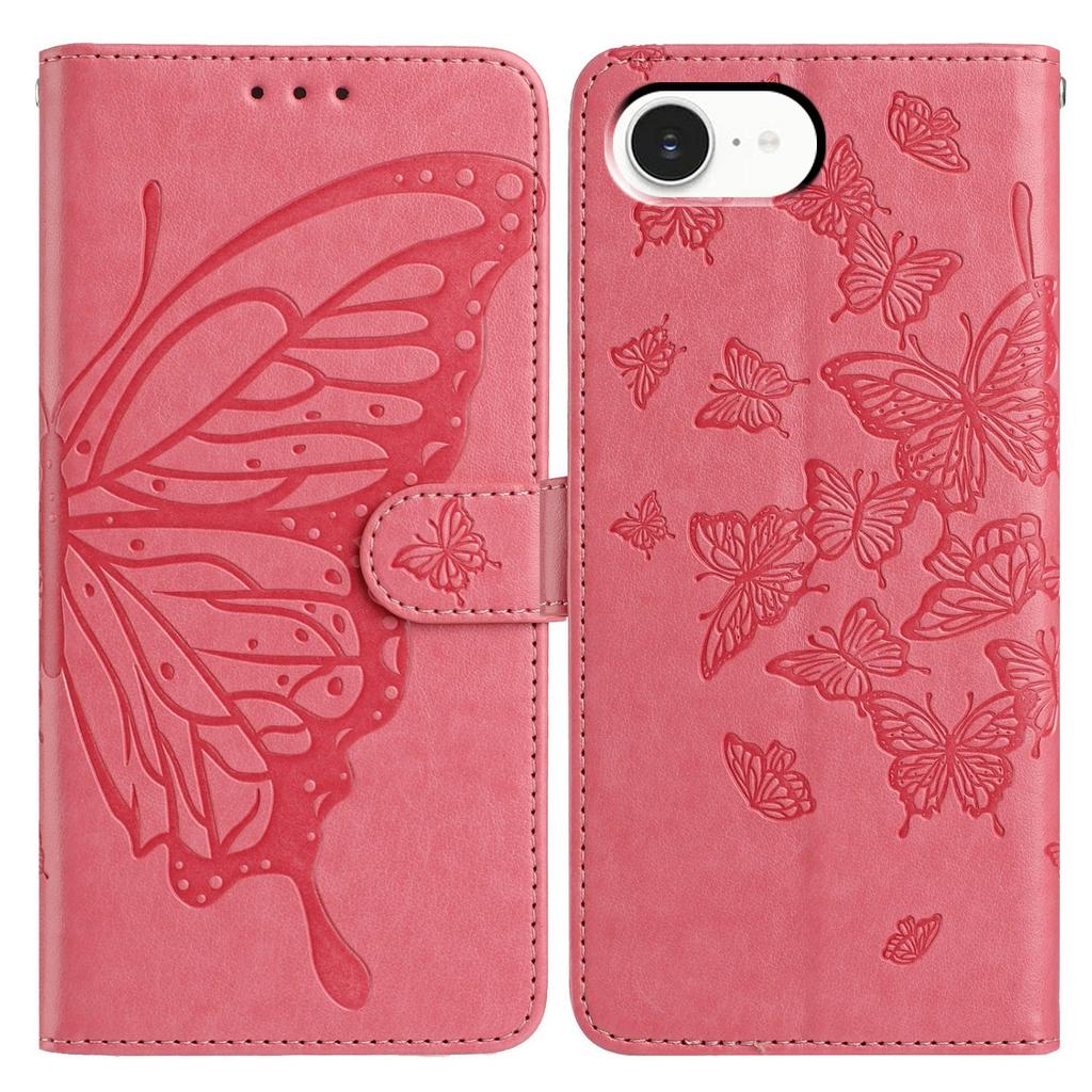 For iPhone 16e Case Butterfly Imprinted Wallet Stand PU Leather Flip Phone Cover with Strap