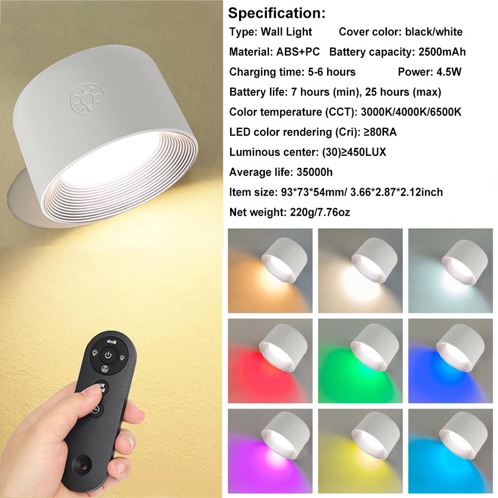 17 Models Remote Control Wall Light Touch Night Light 360 Degree Rotation Bedroom Bedside Light RGB Color Change Dimmable