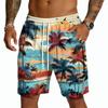 Men's Casual Hawaiian Print Drawstring Shorts Lightweight Quick Dry Beachwear Five Inch Inseam Swim Trunks with Pockets