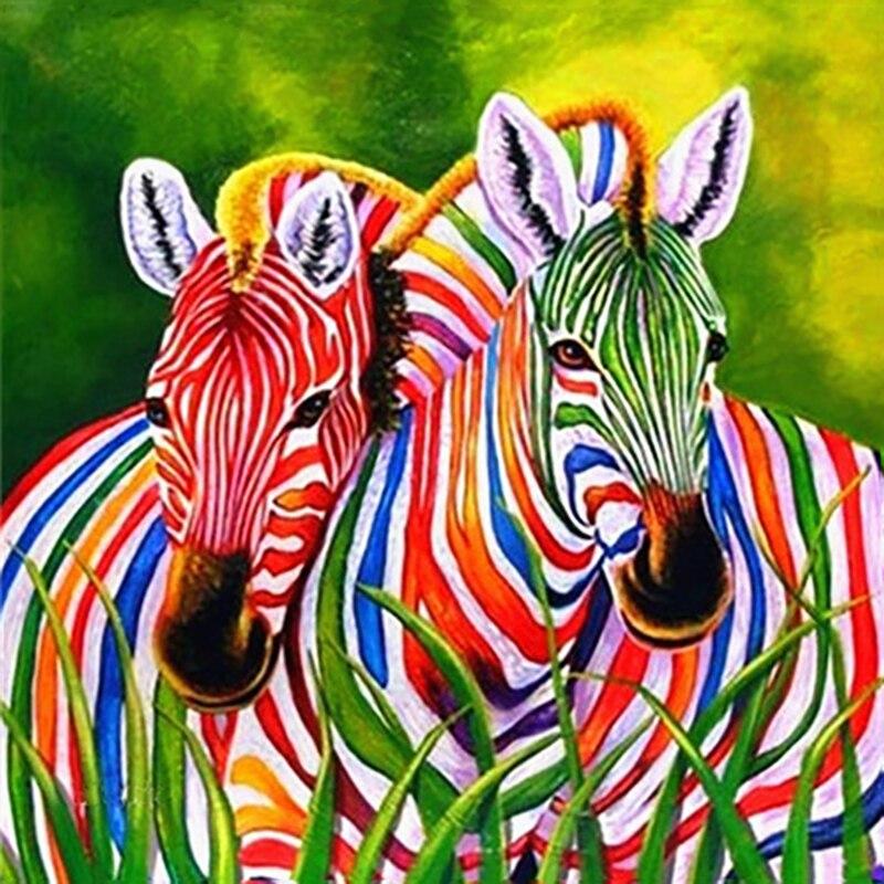 New 5D DIY Diamond Painting Colorful Zebra Diamond Embroidery Animal Cross Stitch Full Round Square Drill Manual Home Decor Gift