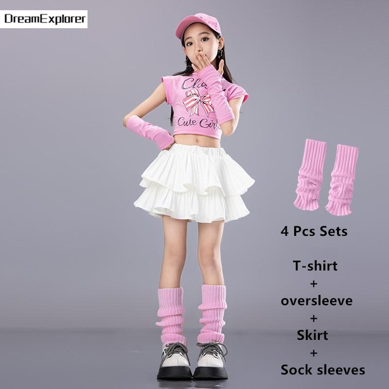 Hip Hop Mädchen Süßigkeiten Crop Top Street Dance Stufenröcke Kinder Süßes Streetwear Kind Jazz Cheerleader Kostüme Kleidung Sets