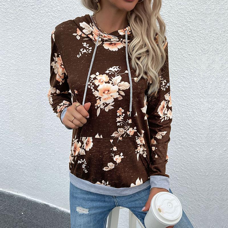 Fall New Women's  Sweatshirt Pullover Printed Pocket Hooded Sweatshirt