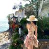 Seaside Wear French Gentle Pink Floral Suspender Dress Women's Summer Waist Thin Lotus Leaf Edge A-word Skirt