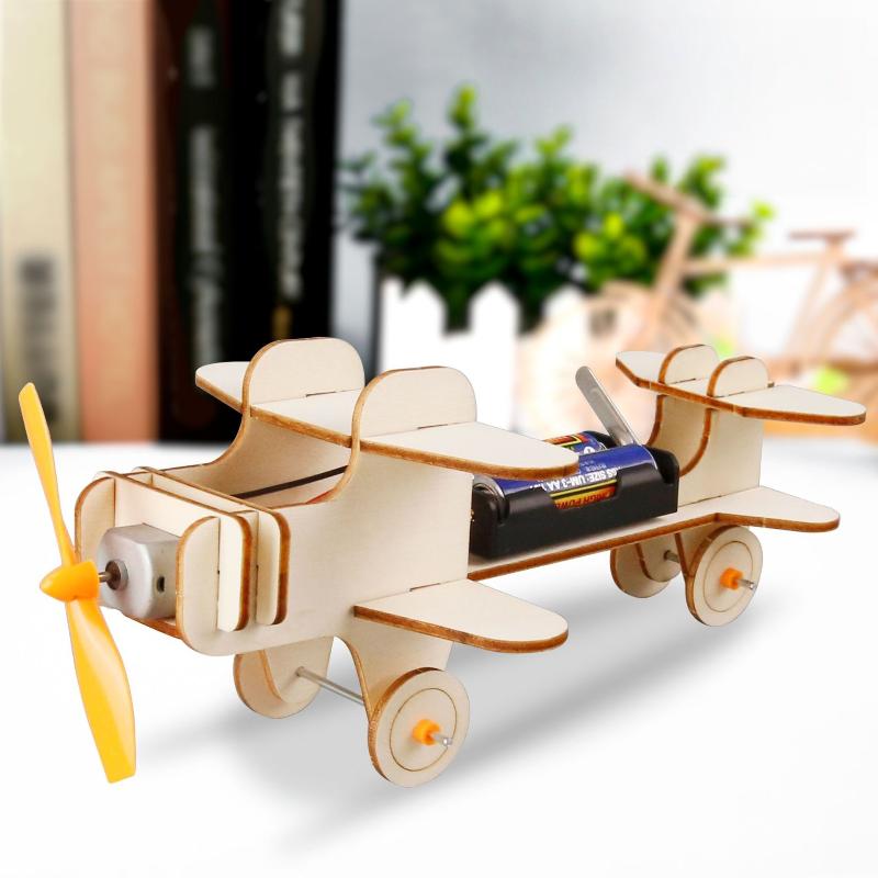 New 1 Set Wood Puzzle Games DIY Airplane Science Toys Children Educational STEM Kits Technologia Experimental Tool School Supply