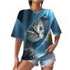 Summer Women's T-shirt with Digital Printing Cute Cat Short Sleeved Round Neck Top T-Shirts Women’s