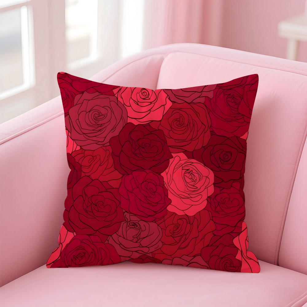 Beautiful and elegant art Red Rose Cushion Cover Pillow Case Soft Friendly Fabric  Concealed Zipper