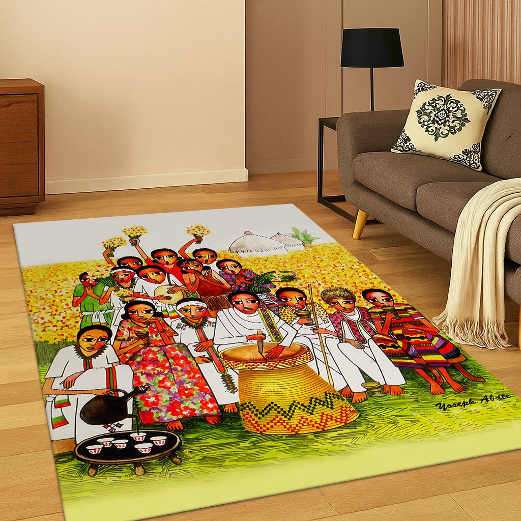 African Ethiopian Style Carpet Rug for Home Bedroom Living Room Sofa Doormat Decor,Kid Area Rug Play Game Non-slip Floor Mat