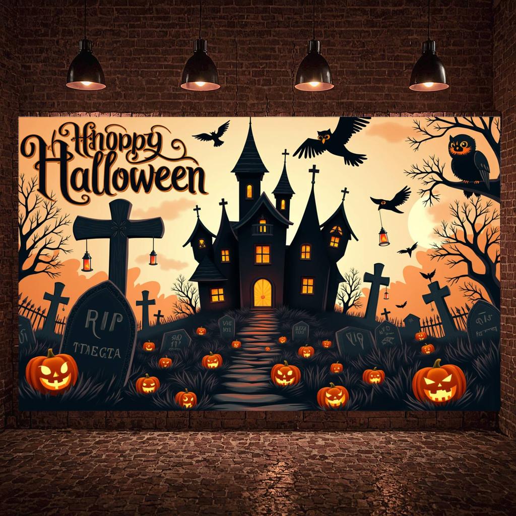 Party Backdrop Haunted House Halloween Banner Scary Decor Pumpkin Decoration Haunted House Banner For Halloween Party Party