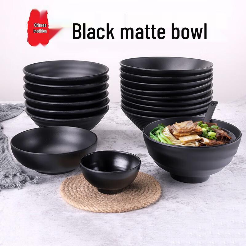 A5 Melamine Black 7-inch Noodle & Ramen Bowl (10-Pack)