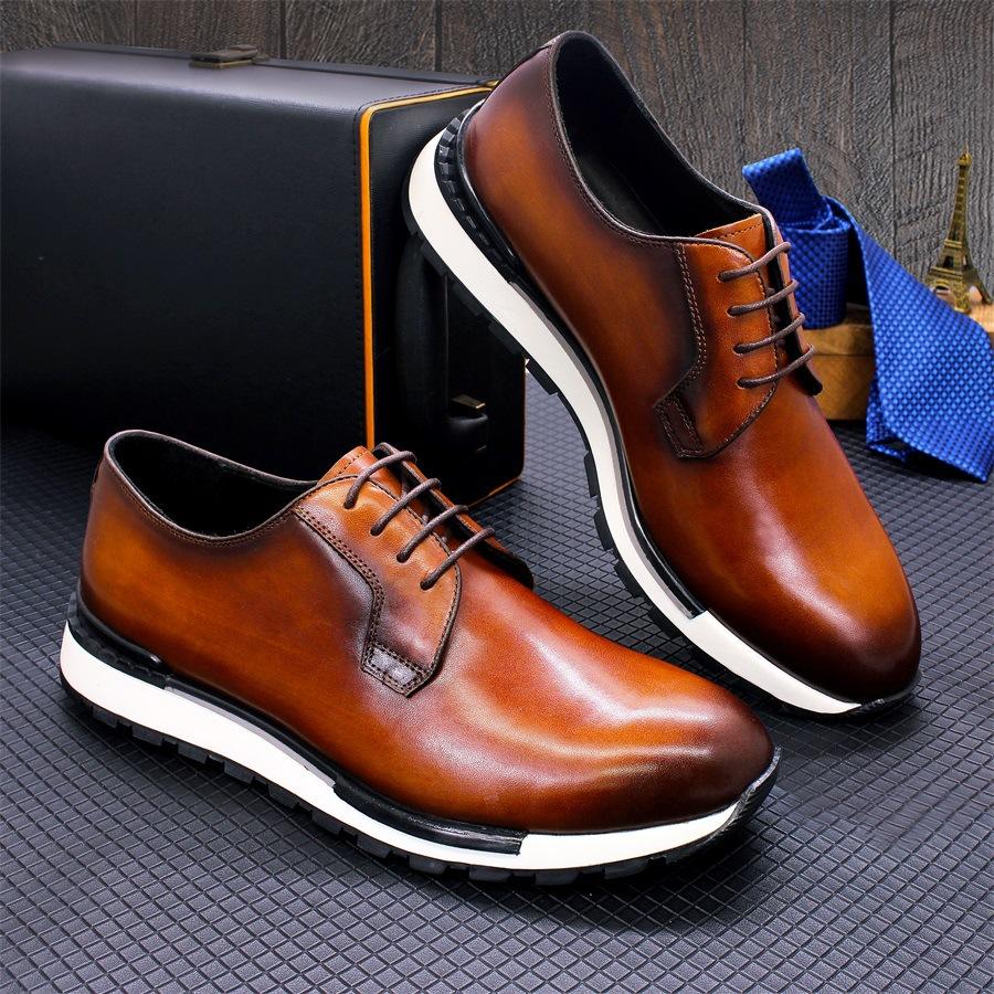 Fashion Mens Sneakers Genuine Leather Lace-Up Comfortable Daily Oxford Casual Shoes for Men Outdoor Walking Flat Footwear a33
