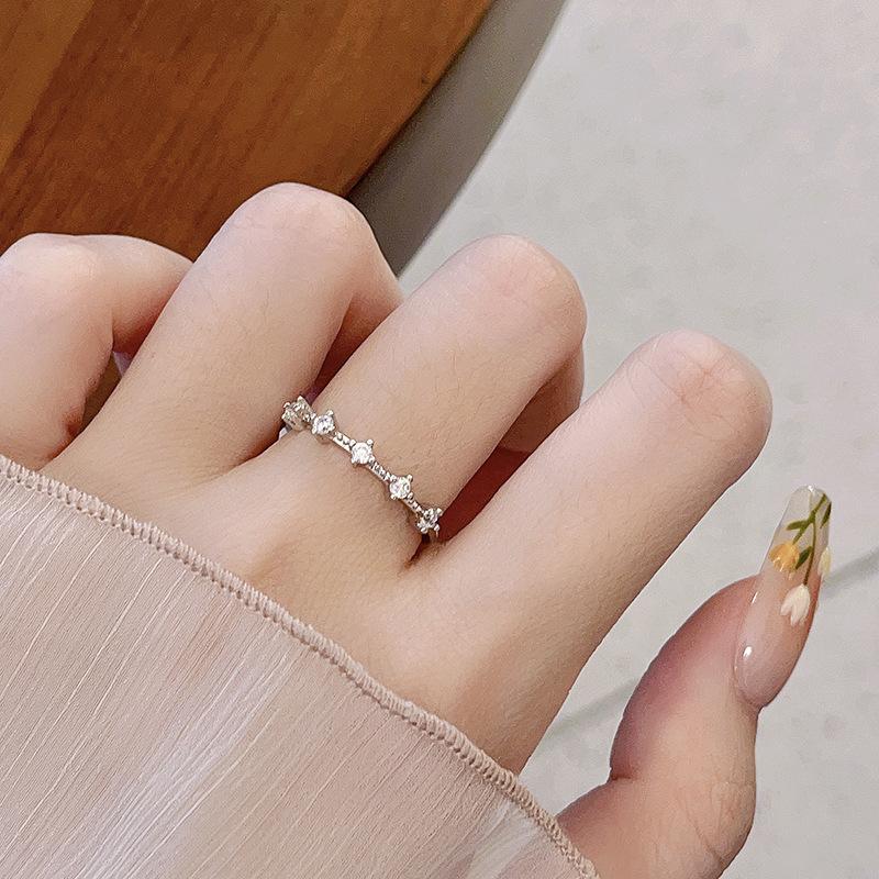 Full Diamond Zir*****Pening Adjustable Ring Set Geometric Niche Design Sense Cute Simple Fashion Advanced Adjustable opening