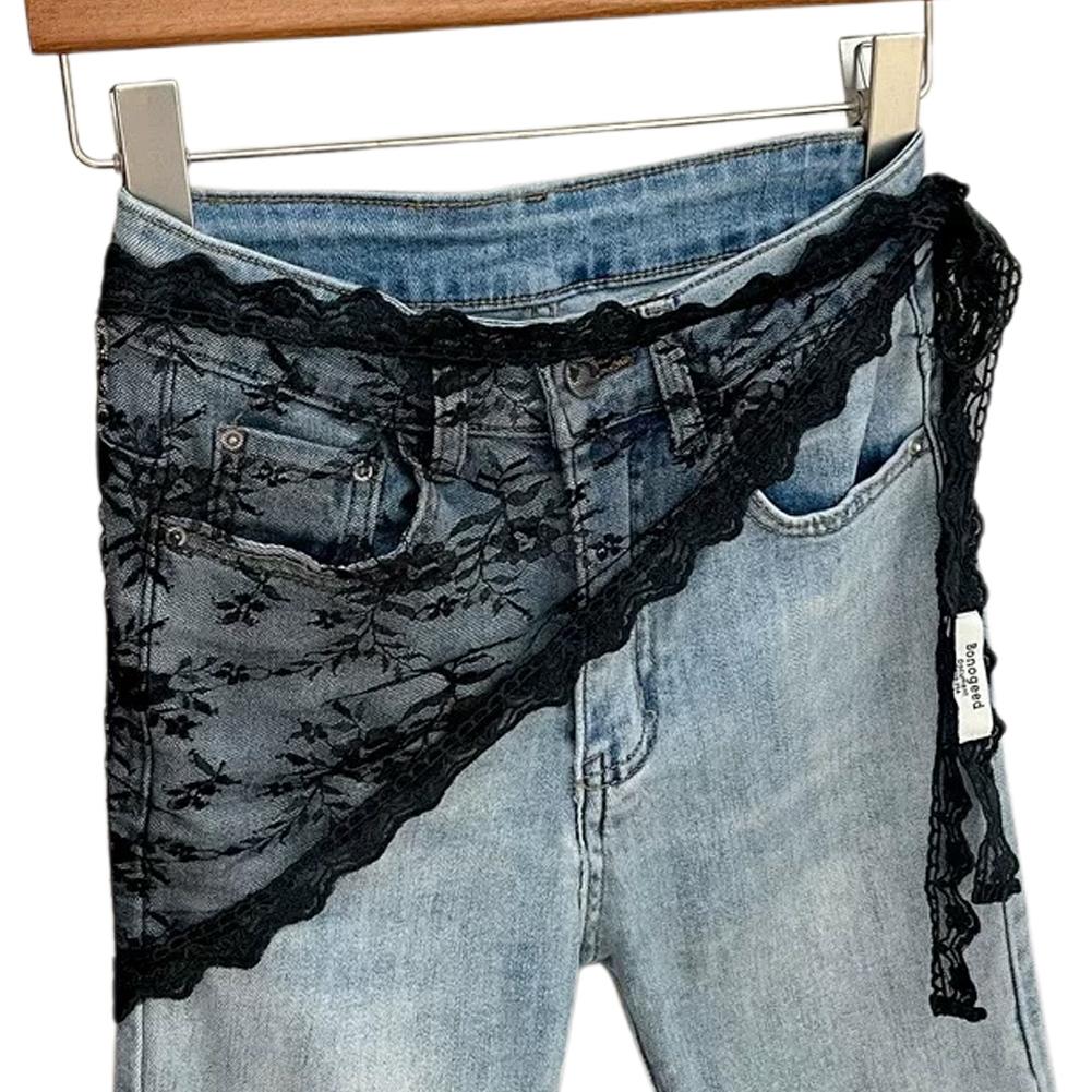 Women's Floral Lace Triangle Hip Scarf Head Kerchief Tie Waist Belt | Boho Lace Triangle Scarf Tie Waist Belt Sheer Hip Wrap
