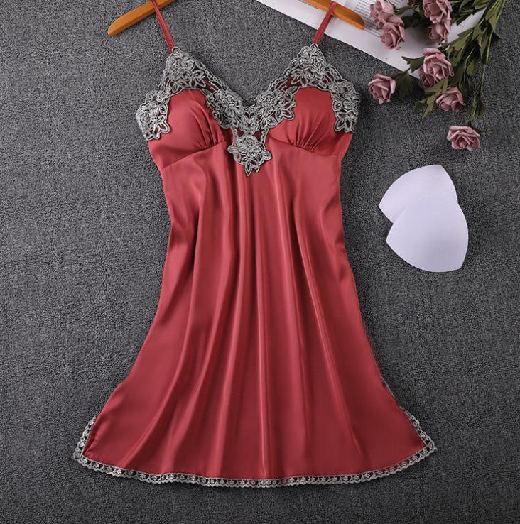 Women's Silk V-Neck Lace Trim Pajama Camisole Nightgown