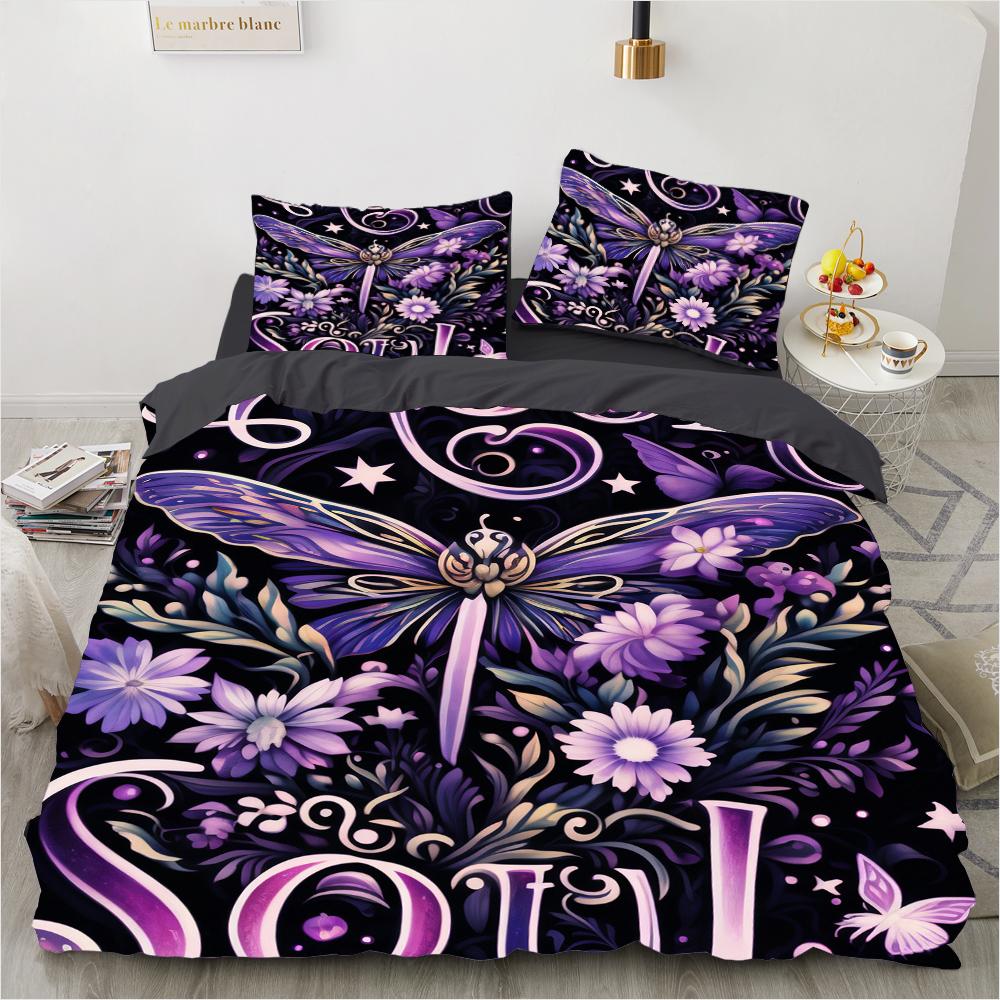 3D Digital Luxury Bedding Set Printed Purple Bohemian Butterfly Duvet Cover Queen King Size Floral Set 3 Pcs With 2 Pillowcases
