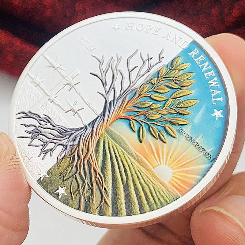 War and Peace, Tree of Life, Gold Plated Color Printed Commemorative Medals, Creative Gifts, Coins, Commemorative Coins