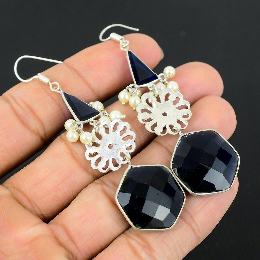 Natural London Blue Topaz Gemstone 925 Silver Drop/Dangle Earrings For Girls