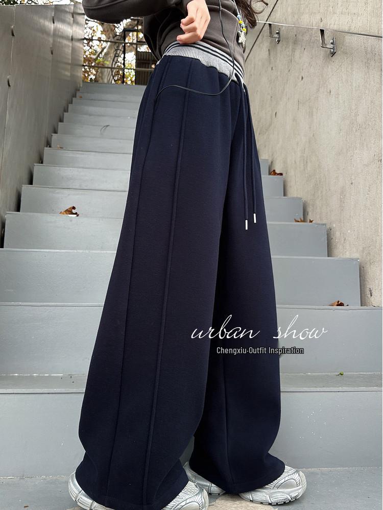 Girls' 2025 Wide-Leg Sweatpants with Velvet - Winter/Spring Sports Style