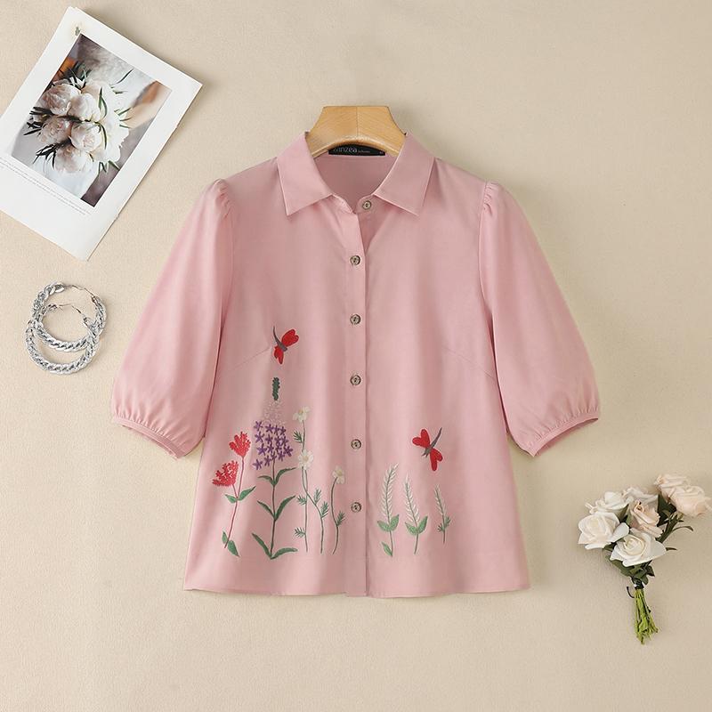 ZANZEA Women Turn Down Collar Casual Floral Print Short Sleeve Blouse