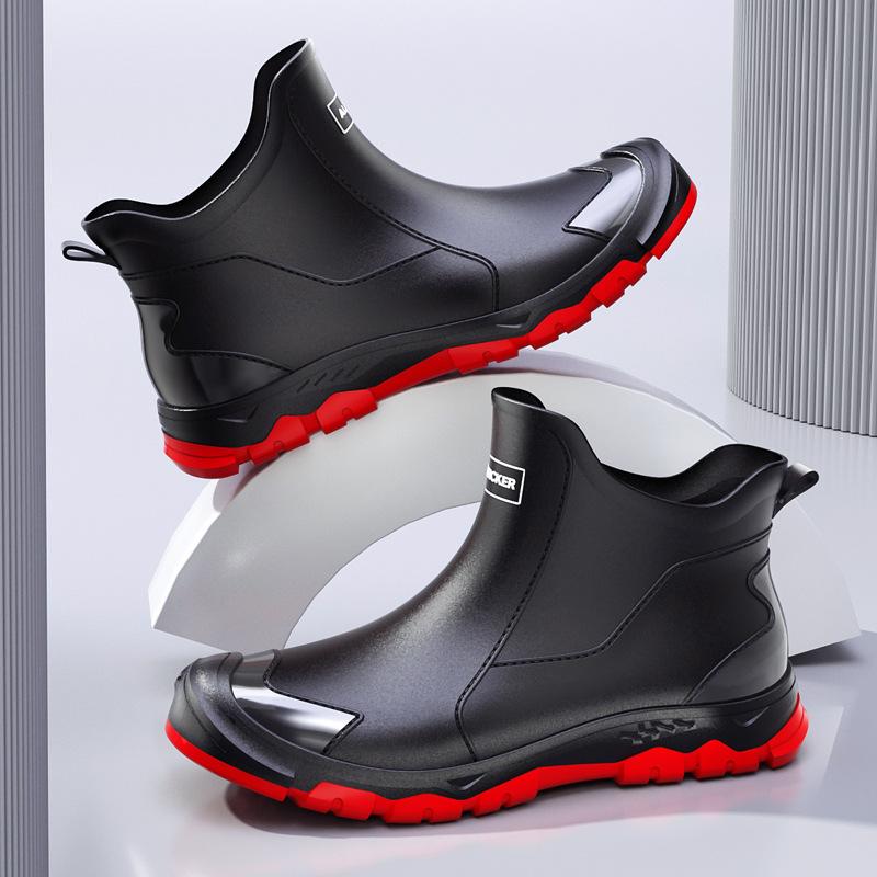Bottes de pluie basses imperméables et antidérapantes en caoutchouc pour hommes pour la cuisine, chaussures de chef résistantes à l'usure, chaussures de pluie à tube court pour lavage de voiture et plats à emporter.