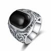 Natural 10*15mm Big Black Agate Stone Vintage Ring For Women Men Lover's Luxury Party Marcasite Jewelry Party Gifts