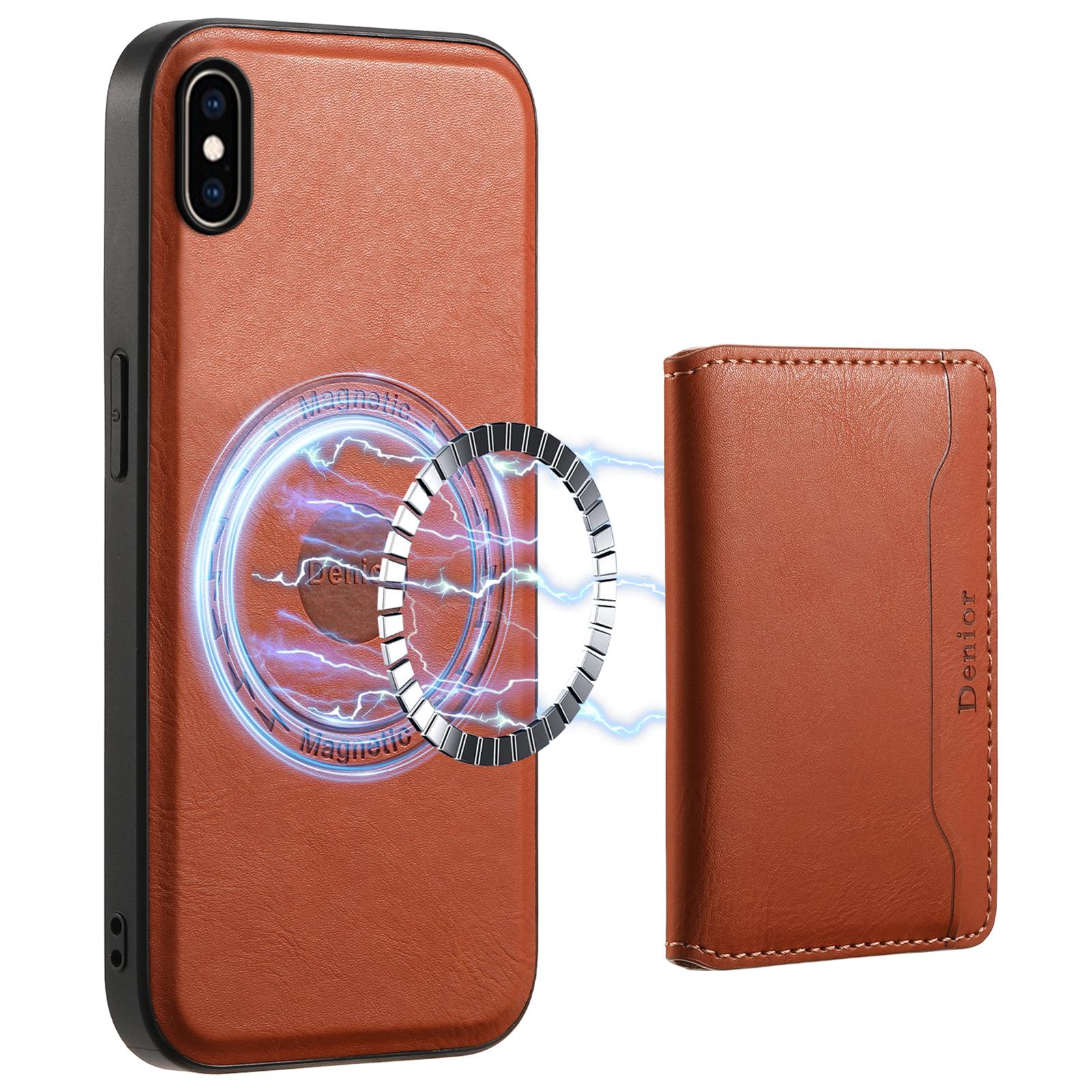 

DENIOR For iPhone XS Max 6.5 inch Case Kickstand Cowhide Texture Phone Purse Cover Compatible with MagSafe Brown