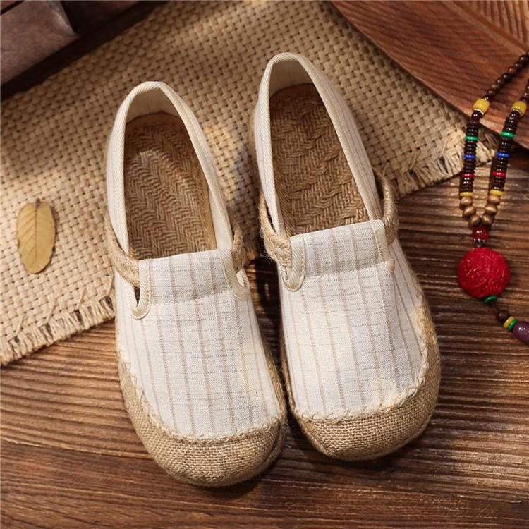 2025 Women’s Trendy Slip-On Shoes: Spring & Fall Vertical Stripe Cotton-Linen, College Style, Round Toe Hemp Design
