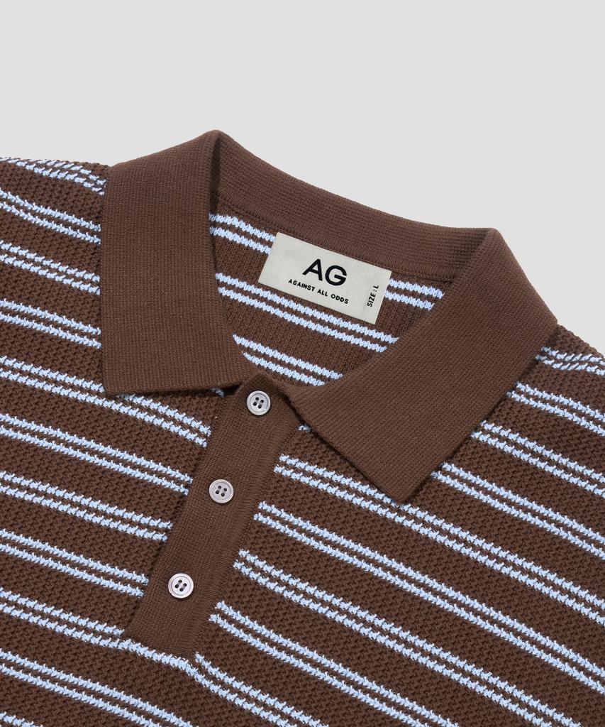 Age O.D. Collar Button Stripe Half Knit [Brown]