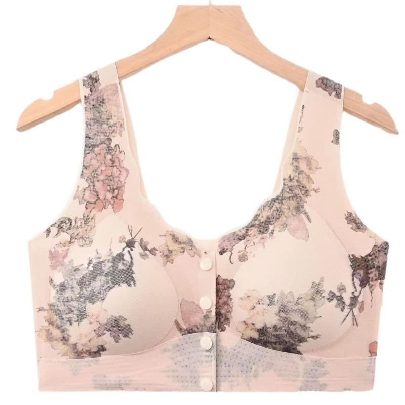 

Светло-розовый бюстгальтер с цветочным принтом, с передней застежкой и широкими бретелями M дубильная кора