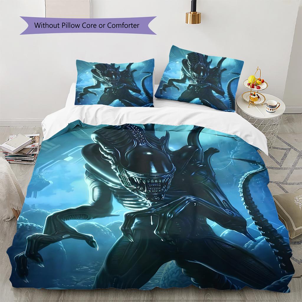 Alien Pattern Bedding,Quilt Set Quilt Cover Pillowcase Home Decoration Birthday Gift (1 * Duvet Cover + 2 * Pillowcase, Without Core)