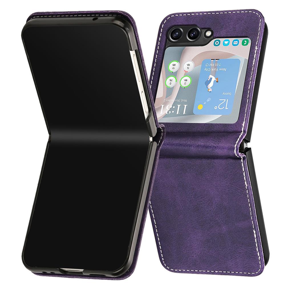 Applicable To Samsung Z Flip6 Mobile Phone Case Z Flip5 Simple Solid Color Calf Pattern Folding Protective Case Zflip4