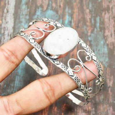 Rainbow Moonstone Gemstone 925 სტერლინგის ვერცხლი ხელნაკეთი ლამაზი სამკაულების სამაჯური რეგულირებადი