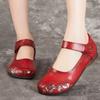 Women Ethnic Style Genuine Leather Casual Shoes High Quality Spring Autumn Soft Sole Round Toe Velcro Light Flat Sole Mom Shoes