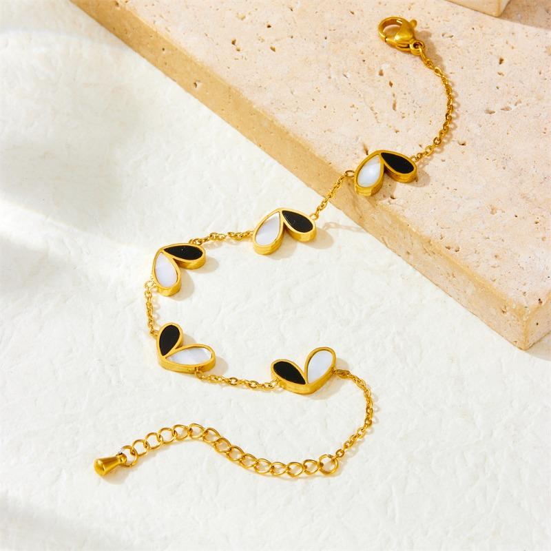 Gold Black White Heart Jewelry Set Necklace Bracelet Earrings for Women