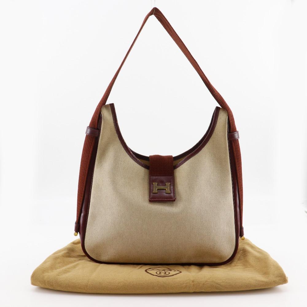HERMES Sako Shoulder Bag vintage beige Tower ash/Calfskin Women Used