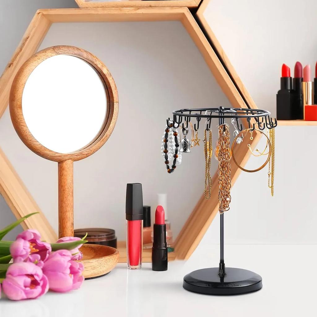1pc Iron jewelry rack, rotating necklace display rack with 23 hooks, jewelry storage rack, suitable for earrings, bracelets, etc