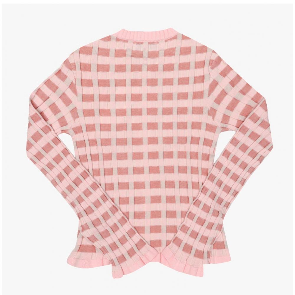 MaiSon KitSun Baby Fox Patch Check Rib V Neck Women S Cardigan Ow00503kt1120